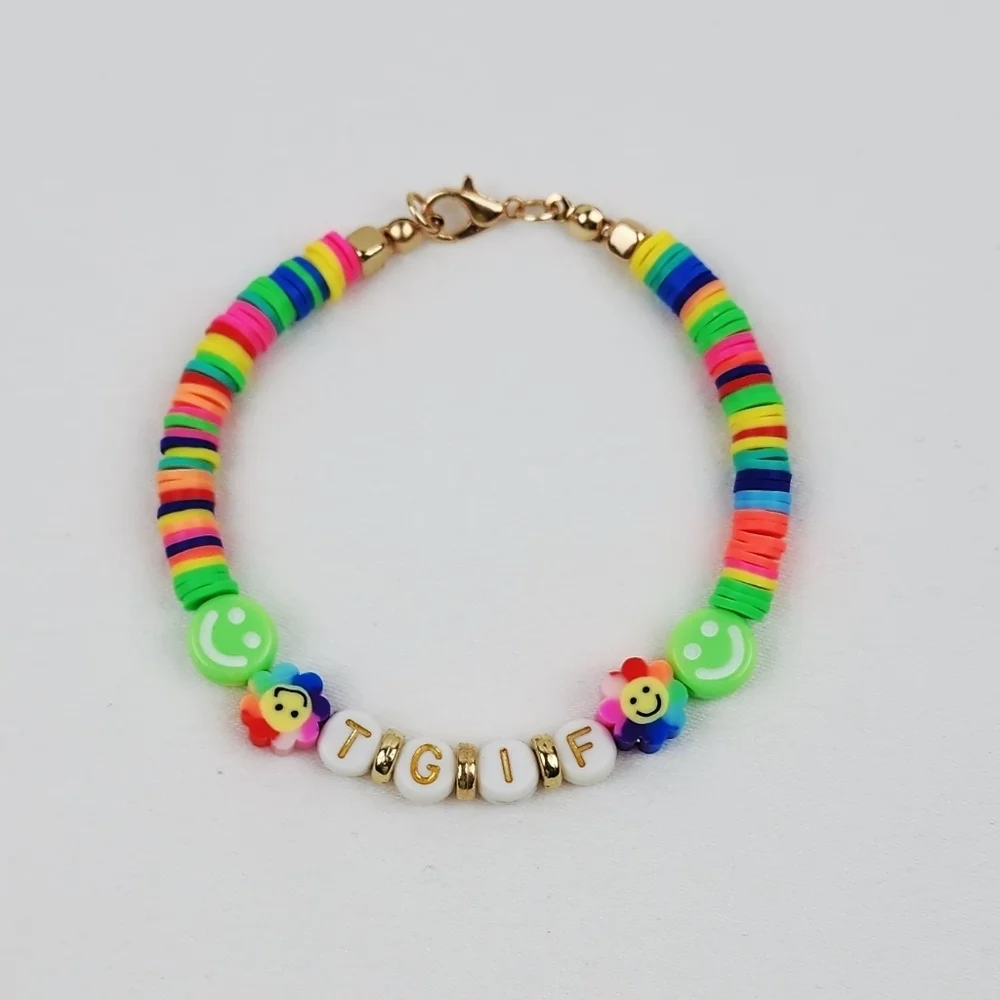 Handmade TGIF Smiley Face Flower Multi Color  Bracelet